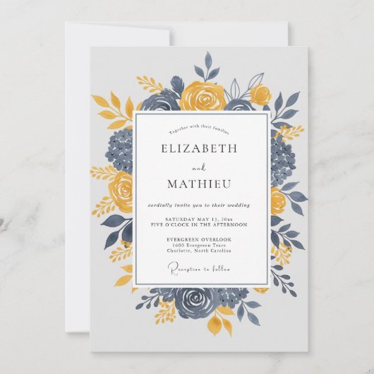 Invitation Navy Blue Dignified Autumnal Wedding (Devant)