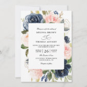Invitation Navy Blue Dusty Floral Budget QR Code Wedding (Devant)