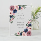 Invitation Navy Blue Dusty Rose Polished Floral Wedding (Debout devant)