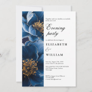 Invitation Navy Blue Elegant Floral Mariage Soirée