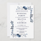 Invitation Navy Blue Elegant Floral Mariage Soirée (Devant)