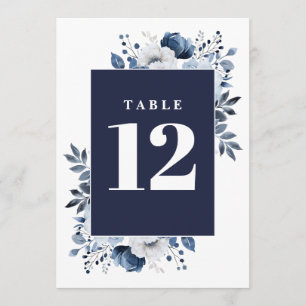 Invitation Navy Blue Elegant Pays Floral Numéro de tableau
