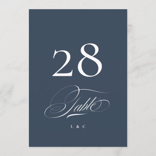 Invitation Navy Blue Elegant Wedding 5 x 7 Table Number (Dos)