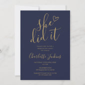 Invitation Navy Blue Elle L'A Fait Script Photo Graduation Pa (Devant)