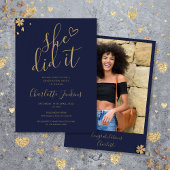 Invitation Navy Blue Elle L'A Fait Script Photo Graduation Pa