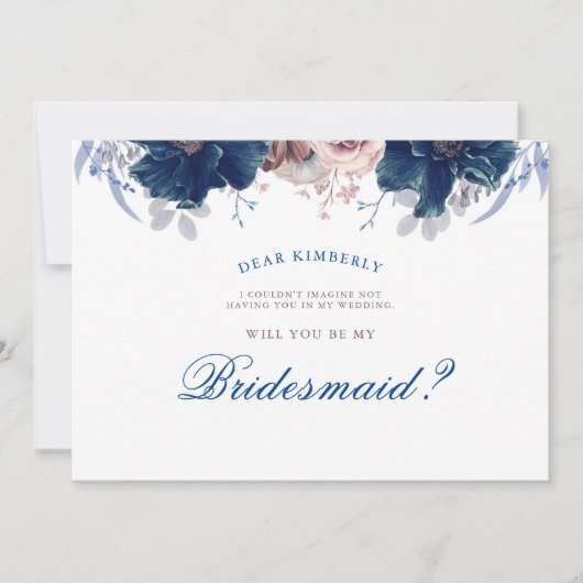 Invitation Navy Blue et Mauve - Serez-vous ma servante d'honn (Devant)