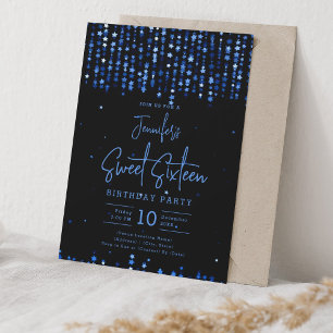 Invitation Navy Blue Falling Stars Sweet 16 Anniversaire