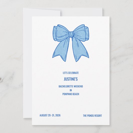 Invitation Navy + Blue Faux Glitter Bow  (Devant)