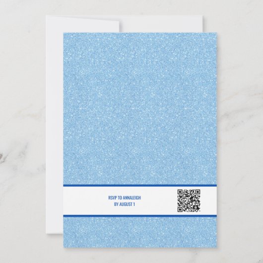 Invitation Navy + Blue Faux Glitter Bow (Dos)