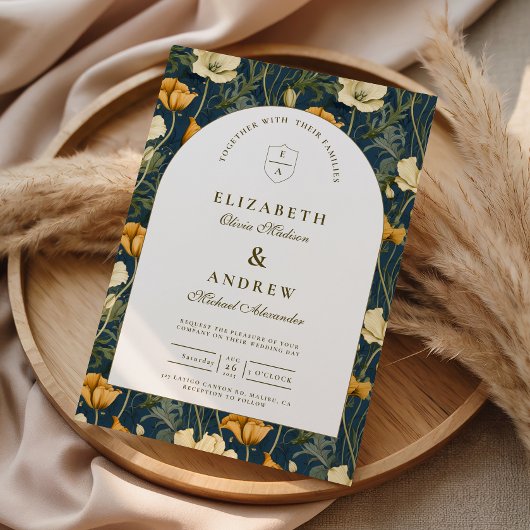 Invitation Navy Blue Floral Arch Elegant Wedding