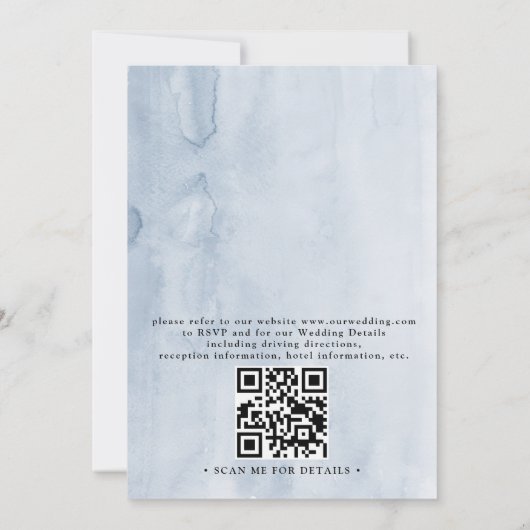 Invitation Navy Blue Floral Dusty Budget QR Code Wedding (Dos)