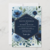 Invitation Navy Blue Floral Elegance Wedding (Devant)
