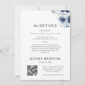 Invitation Navy Blue Floral Minimal Plain All in One Wedding (Dos)