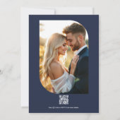 Invitation Navy Blue Floral Photo and QR Code Wedding (Dos)