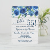 Invitation Navy Blue Floral Rustic 55e fête d'anniversaire (Debout devant)