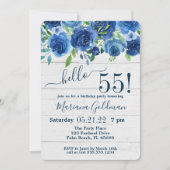 Invitation Navy Blue Floral Rustic 55e fête d'anniversaire (Devant)