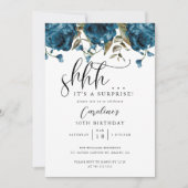 Invitation Navy Blue Floral Surprise fête d'anniversaire (Devant)