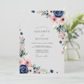 Invitation Navy Blue Flourishing Spring Wedding (Debout devant)