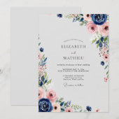 Invitation Navy Blue Flourishing Spring Wedding (Devant / Derrière)