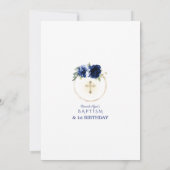 Invitation Navy Blue Flowers Baptême 1er anniversaire fête (Dos)