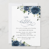 Invitation Navy Blue Flowers, Greenery, Boho, Any Birthday (Devant)