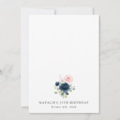 Invitation Navy Blue Flowers, Pink Flowers, Boho, Birthday (Dos)