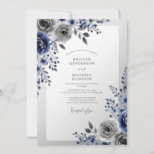 Invitation Navy Blue Frosty Winter Wedding (Devant)
