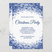 Invitation Navy Blue Glitter Border White Christmas Party (Devant / Derrière)