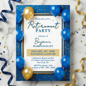 Invitation Navy Blue Gold Balloons Confetti Retirement Party