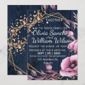 Invitation Navy Blue Gold Blush Pink Country Wedding (Devant / Derrière)