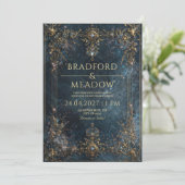 Invitation Navy Blue Gold Celestial Starry Night Wedding (Debout devant)