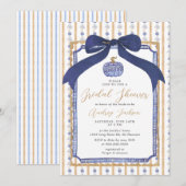Invitation Navy Blue & Gold Chinoiserie Pumpkin Bridal Shower (Devant / Derrière)