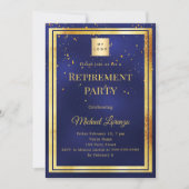 Invitation Navy blue gold confetti retirement business logo (Devant)