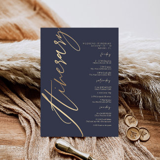 Invitation Navy Blue Gold Foil Birthday Weekend Itinerary Inv