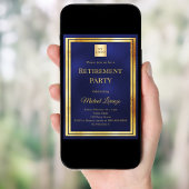 Invitation Navy blue gold retirement party business logo