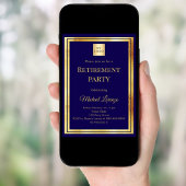 Invitation Navy blue gold retirement party business logo