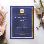 Invitation Navy blue gold retirement party business logo