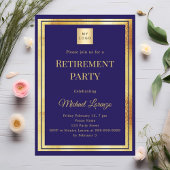 Invitation Navy blue gold retirement party business logo