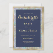 Invitation Navy blue gold silver holographic Bachelorette  (Devant)