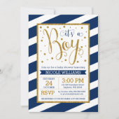 Invitation Navy Blue Gold Stripes Garçon Baby Douche Invitati (Devant)
