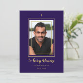 Invitation Navy Blue & Golden Traditional Elegant Funeral  (Debout devant)