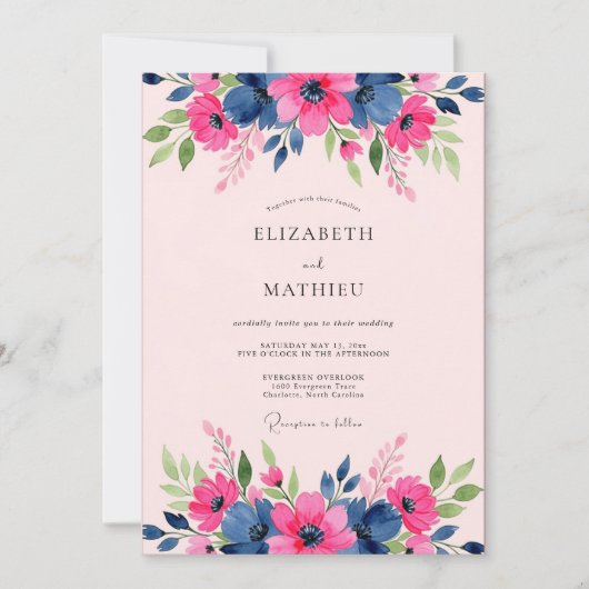 Invitation Navy Blue Gracious Spring Wedding (Devant)