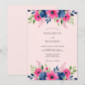 Invitation Navy Blue Gracious Spring Wedding (Devant / Derrière)