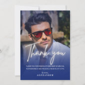 Invitation Navy blue Gradient Photo Birthday Thank you card (Devant)