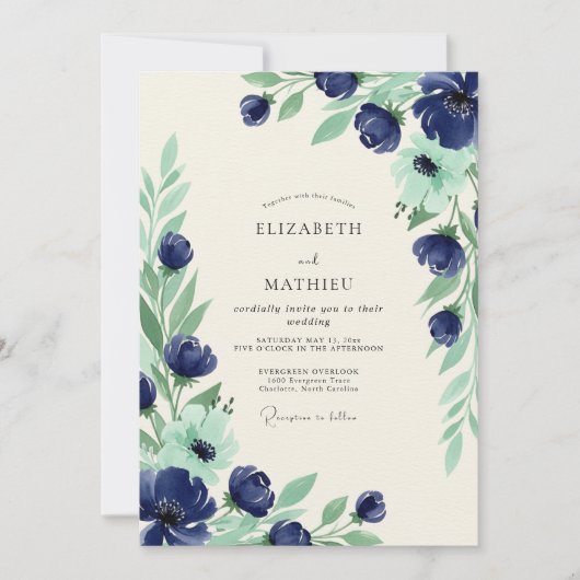 Invitation Navy Blue Grandiose Spring Wedding (Devant)