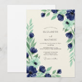 Invitation Navy Blue Grandiose Spring Wedding (Devant / Derrière)