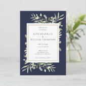 Invitation Navy Blue Green All In One QR Code Mariage (Debout devant)