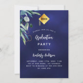 Invitation Navy blue greenery 2025 fête de graduation de luxe (Devant)