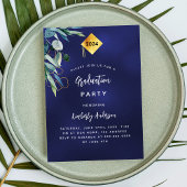 Invitation Navy blue greenery 2025 fête de graduation de luxe