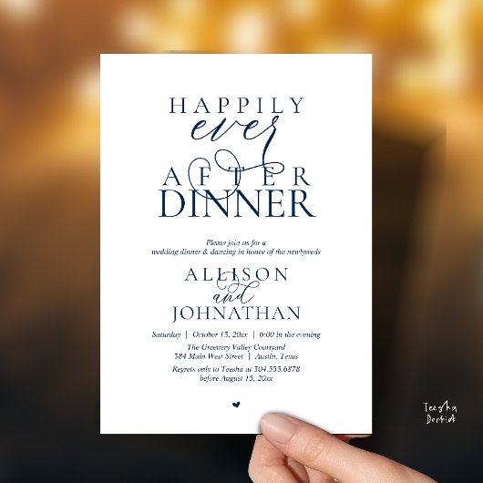 Invitation Navy Blue Happily Ever After Dinner Modern Wedding